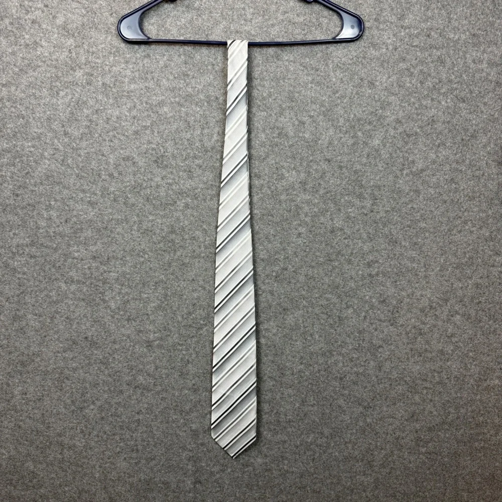 John Ashford Mens Silver White Black Striped Polyester Necktie FN13BX38‎ NEW